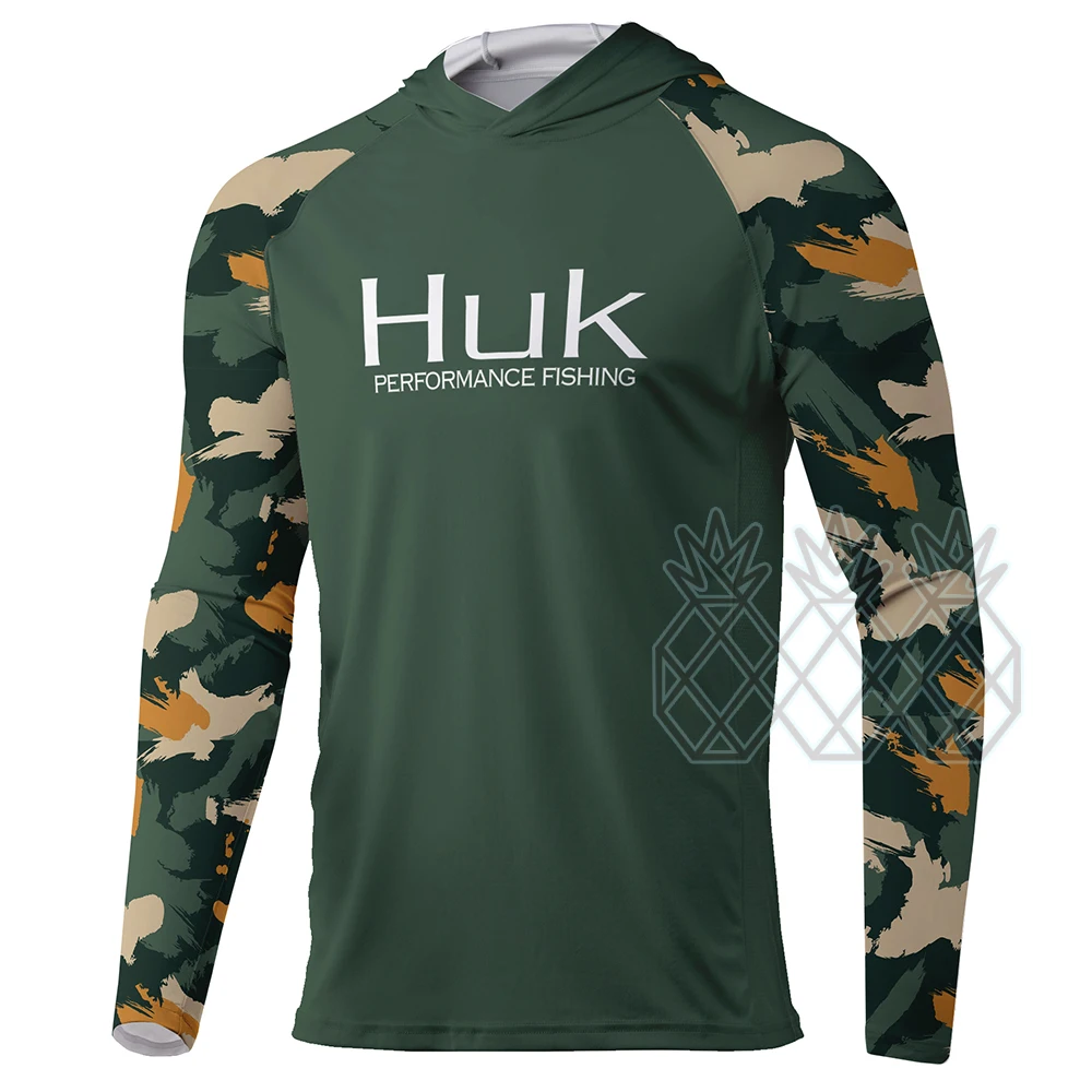 Fishing Hoodie HUK Men Performance Clothes Summer Breathable Long Sleeve Fishing Jersey Sun Protection Camouflage Fishing Shirts