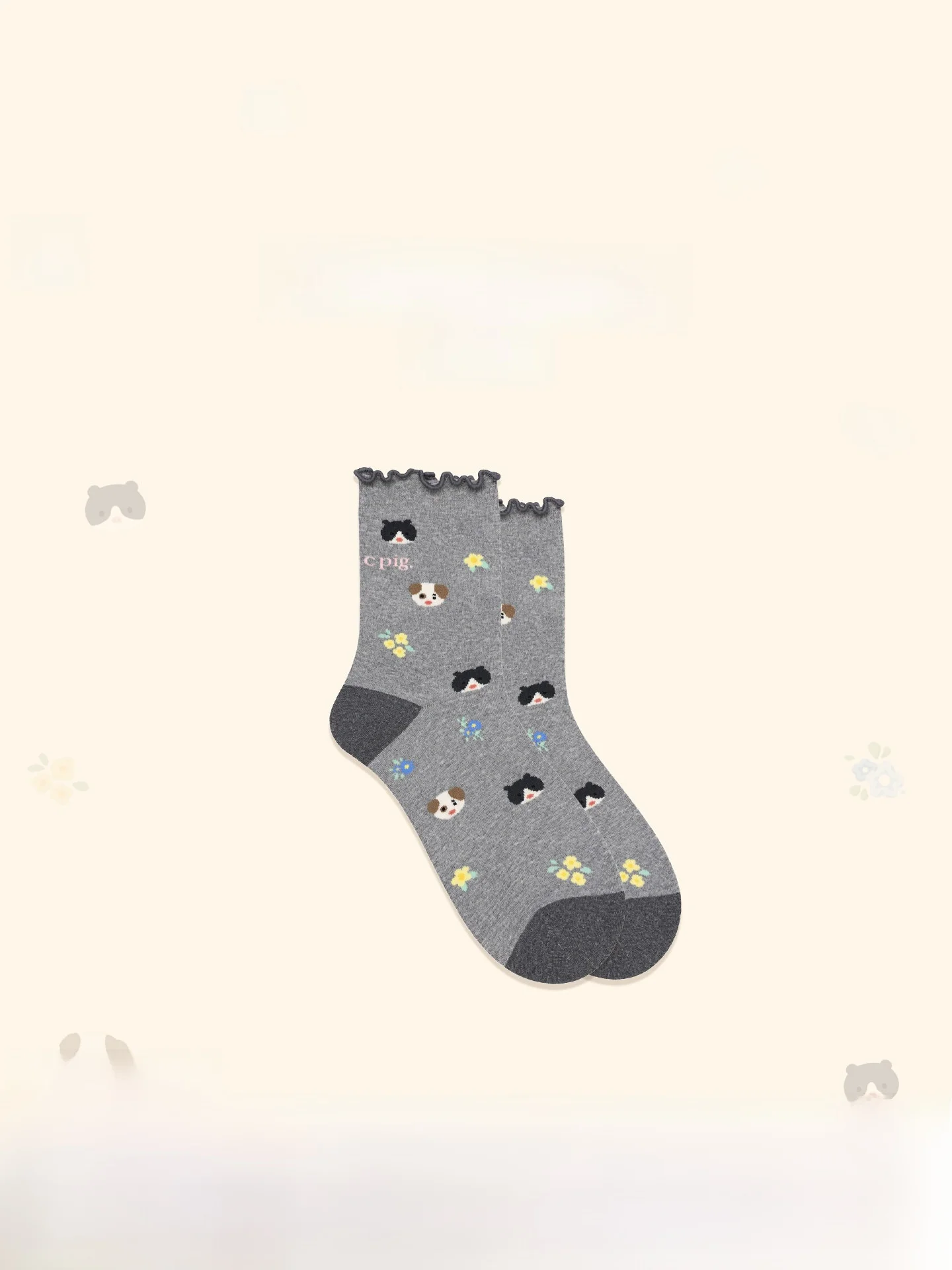 Cute Grey Color Block Cotton Mid-Calf Socks for Women with Wood Grain  Versatile All Season Wearable Animal Patterned Socks