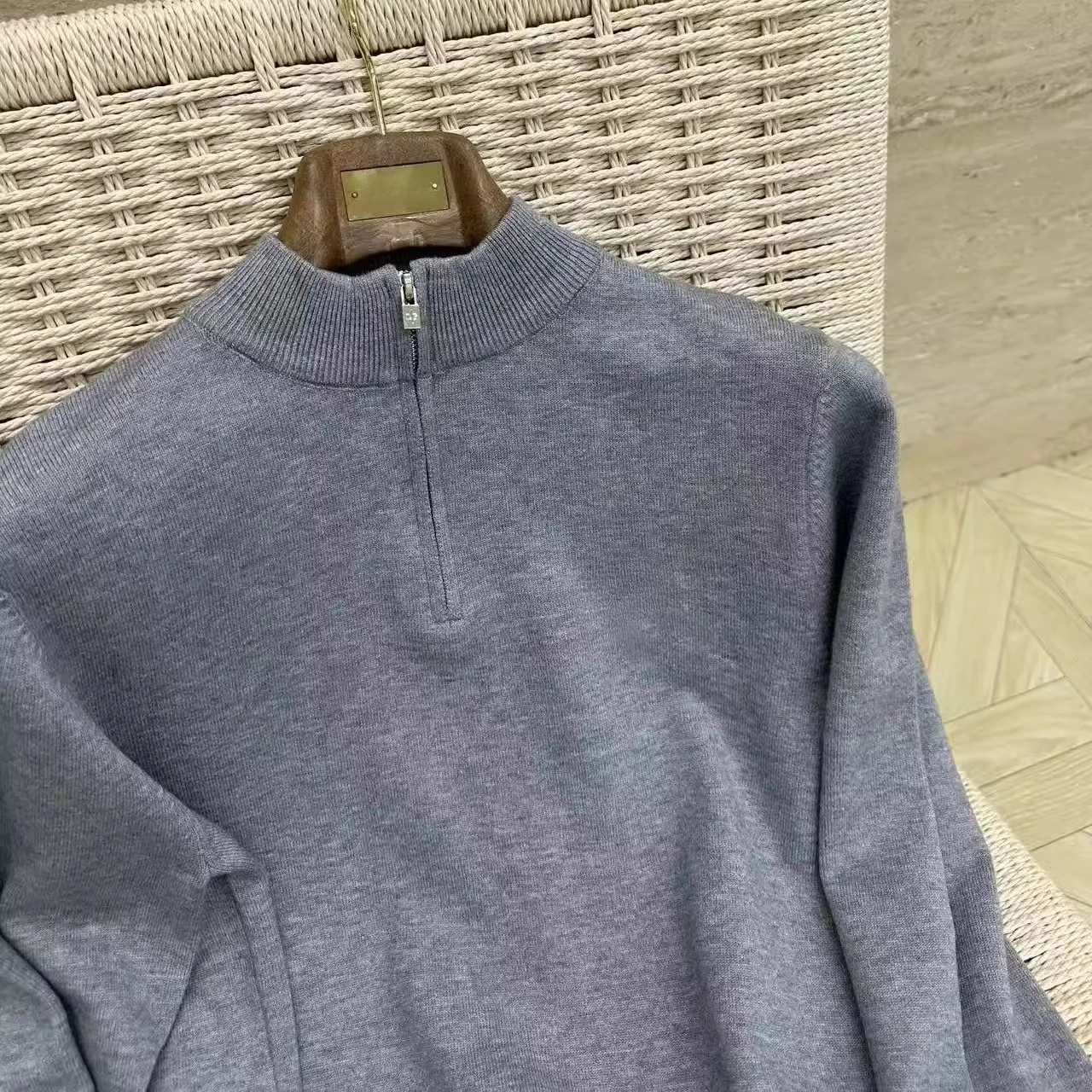 

Italian LP embroidery old money style men's cashmere wool blend long-sleeved sweater