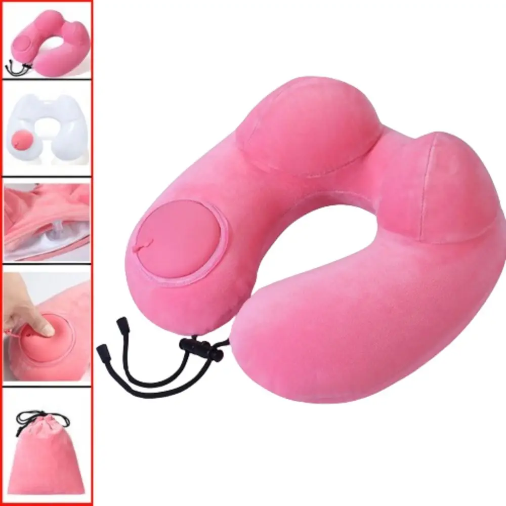 U-Shaped Inflatable Travel Pillow Hand Pressing Soft Press To Inflate Pillow Comfortable Sleeping Foldable Neckrest Pad Car