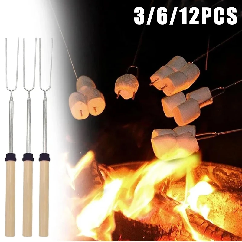 32-Zoll-Teleskop-BBQ-Grillspieß aus Edelstahl für Lagerfeuergabeln, Marshmallow-Bratstäbchen für Camping, Picknick, Smores