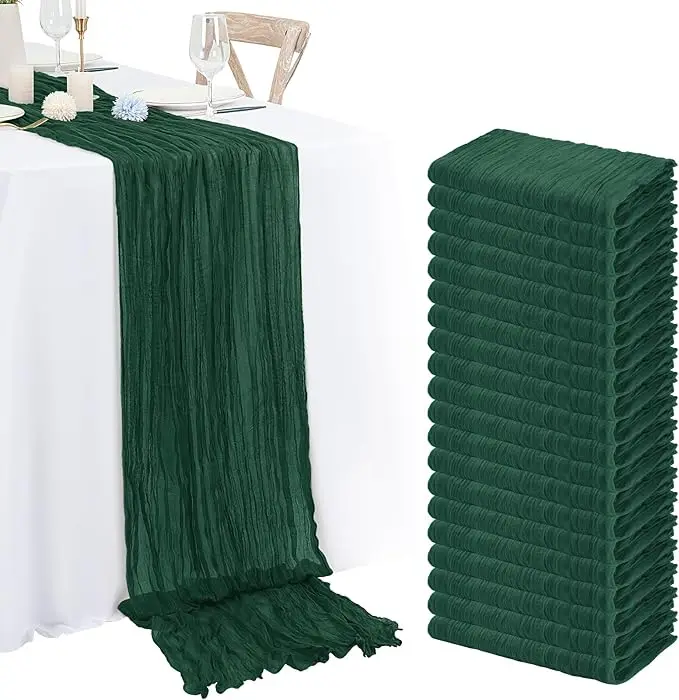 

30PCS Dark Green 40x275cm Solid Gauze Cheese Cloth Table Runner for Wedding Party Baby Shower Thanksgiving Christmas Decoration