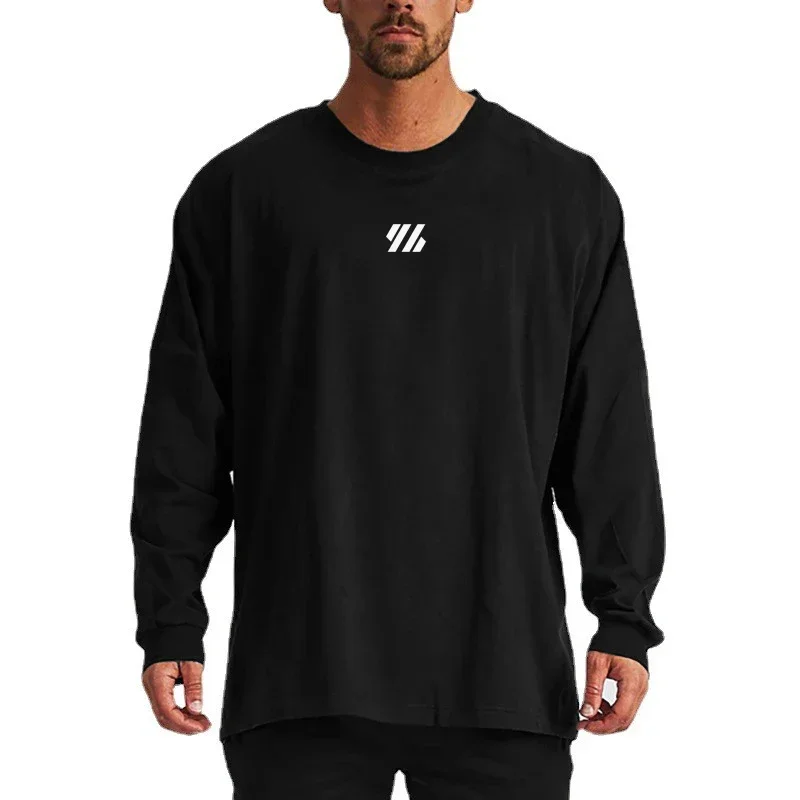 

Oversized Long Sleeve T-shirts Mens Cotton Loose Running Streetwear Fitness T Shirt Spring Autumn Gym Clothing Workout Tee Shirt