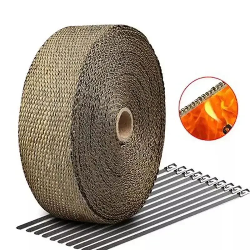 5M Roll Fiberglass Heat Shield Motorcycle Exhaust Header Heat Wrap Mainfold Heat Exhaust Thermal Wrap Tape Stainless Steel Ties