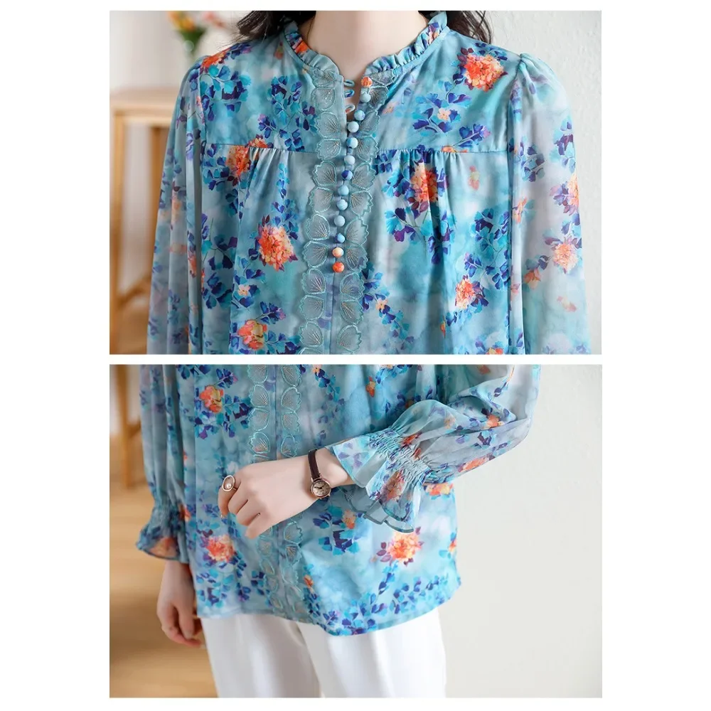 M-3XL SizeHot selling new Korean version high-end and thin style with a slimming temperament printed lantern long sleeved shirt