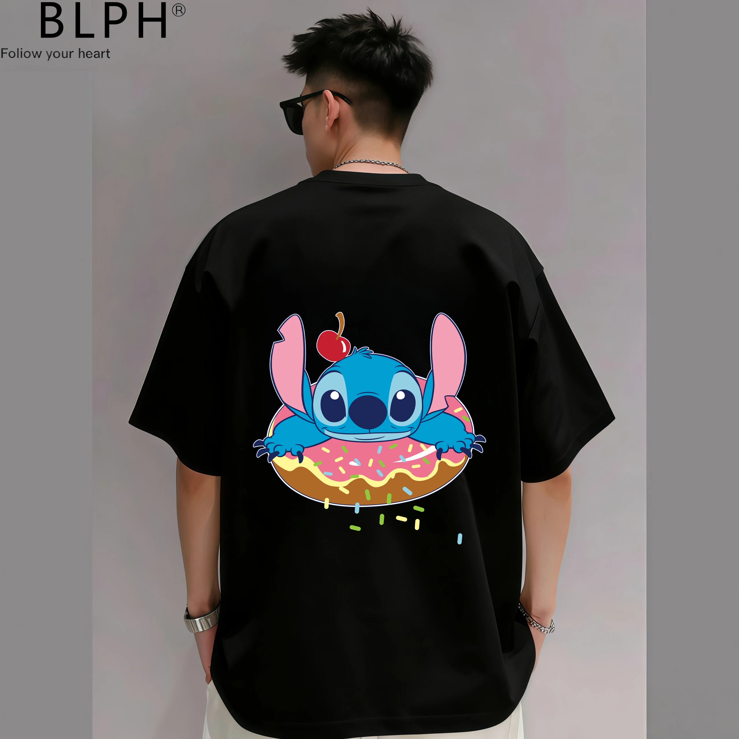 

Футболка с принтом Streetwear Stitch Angel, летняя, свободного кроя, с коротким рукавом, для всей семьи, для троих, для родителей и детей, парные топы