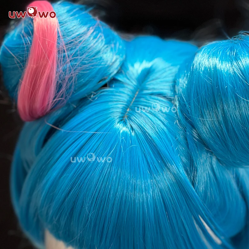 UWOWO Jinx วิกผม Gme LOL Jinx Buns ผม Arcane S2 แป้ง/Jinx ทางเลือกจักรวาล AU คอสเพลย์วิกผมผมสีฟ้า