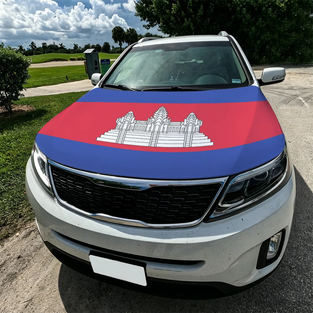 3.8x5.3ft Cambodia Car Hood Cover Flag Swiss Confederation Car Bonnet Banner Elastic Fabrics Windproof Patriotic Automotive