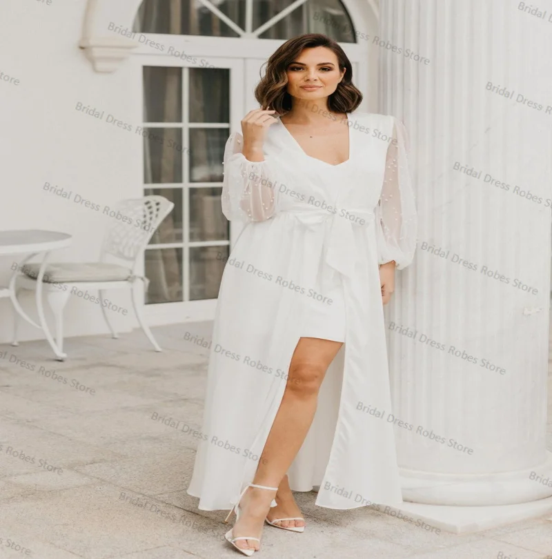 

Pealrs White Women Maternity Dresses for Photo Shoot 2 Pieces Full Sleeves Robe Prom Gown Wedding Pregnant Customized