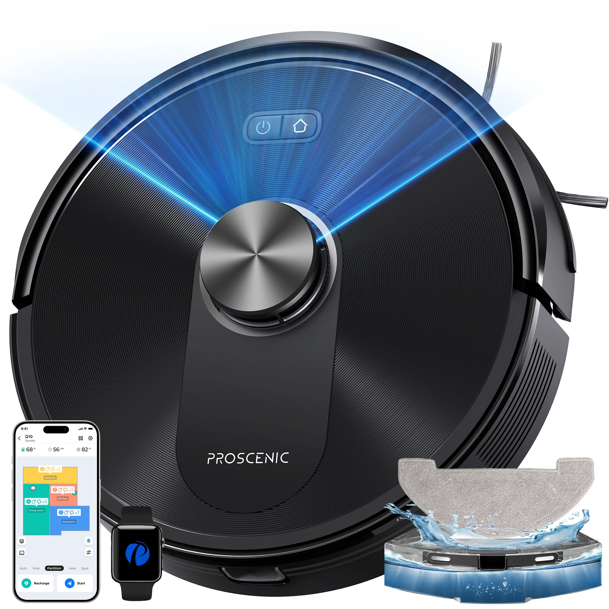 Proscenic Q10 Roboterstaubsauger mit Wischfunktion, 8000Pa starke Saugkraft, 360° ° LIDAR-Navigation, 200 Minuten Laufzeit, automatische Aufladung und Fortsetzung