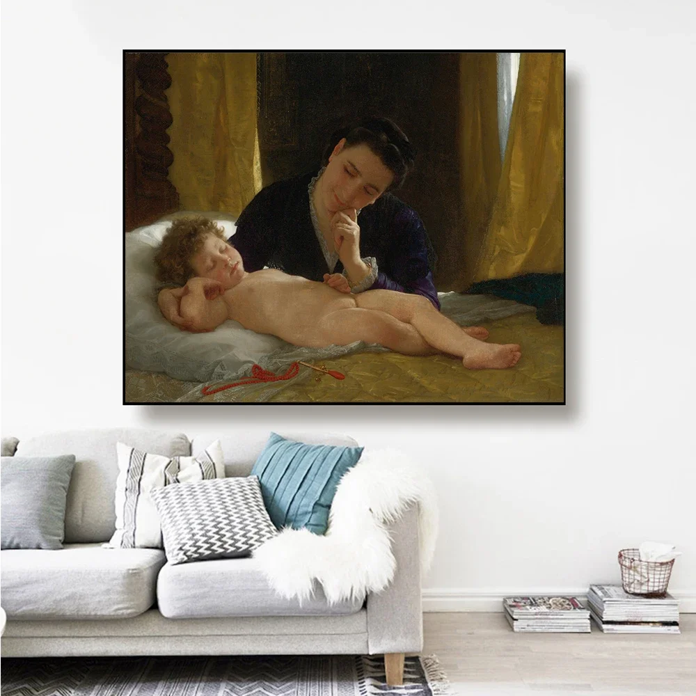 William Adolphe Bouguereau《Young Mother》Canvas Oil painting Artwork Poster Picture Modern Wall Decor Home Decoration