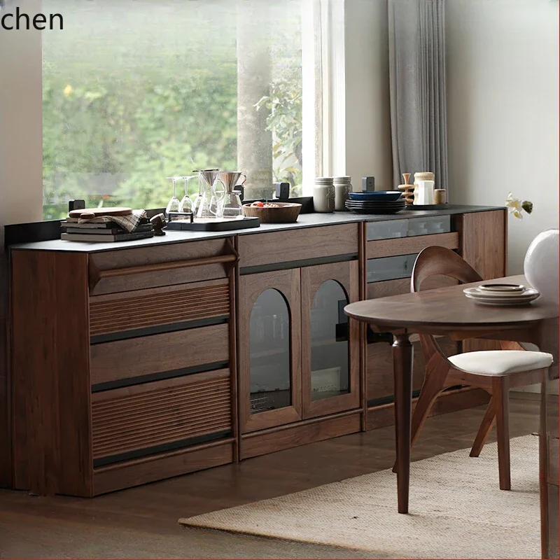 D18- side cabinet retro restaurant solid wood rock slab storage cabinet power track tea cabinet