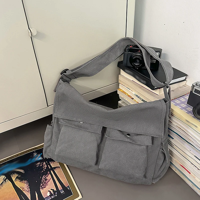 キャンバスユニセックスショルダーバッグ大容量キャンプハイキング通勤女性クロスボディバッグアウトドア旅行週末カレッジトートパック