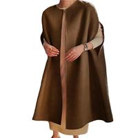 Japanese Style Batwing Fit Sleeveless Thick Warm Cloak Women Autumn Winter Open Stitch Solid Color Long Cardigan Cape