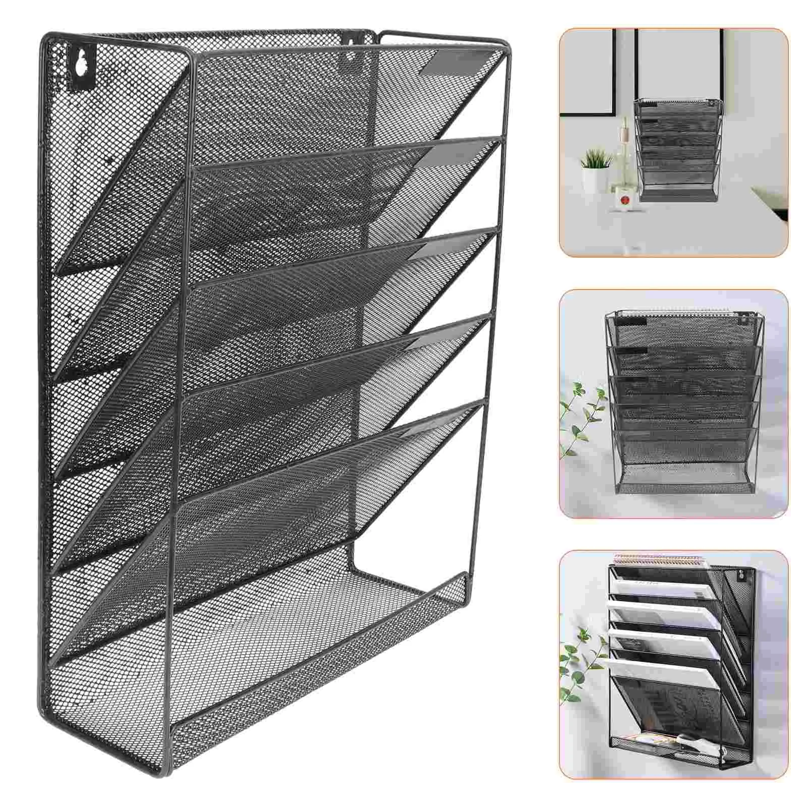 

Household File Organizer Hanging Rack Magazine Stand Document Storage Wall Letter Mount Paper Folder Black Metal Office