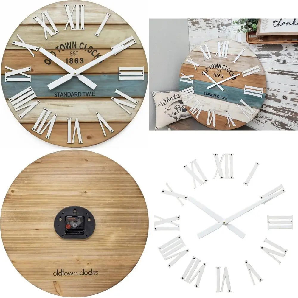 

30 Multi-Color Wooden Roman Numeral Beach-Style Wall Clock (Blue)
