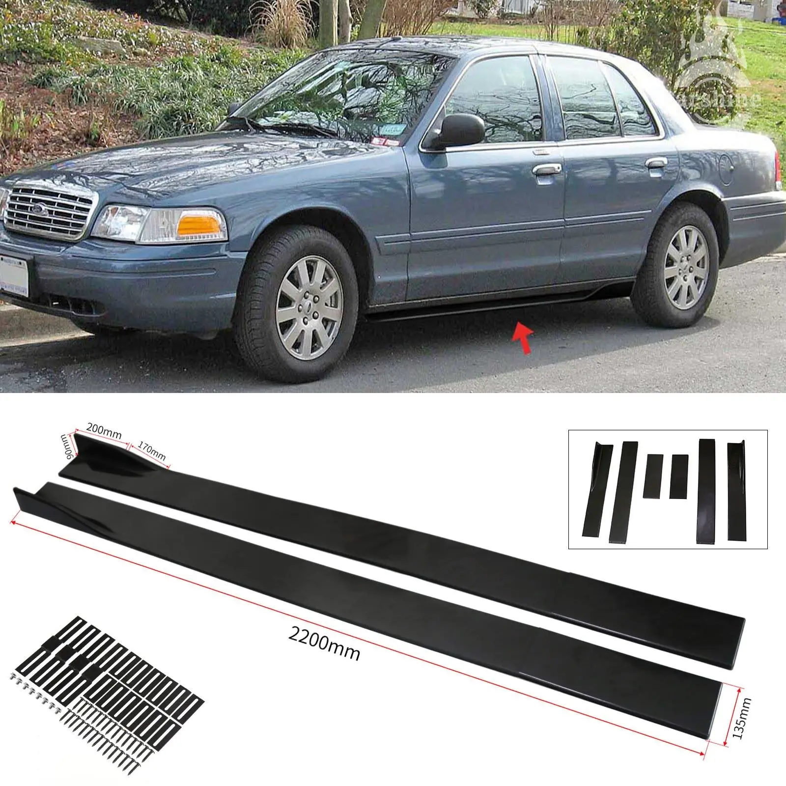 

78,7-дюймовые глянцевые черные рокерные панели, боковые юбки, наращивание губ для Ford Crown Victoria