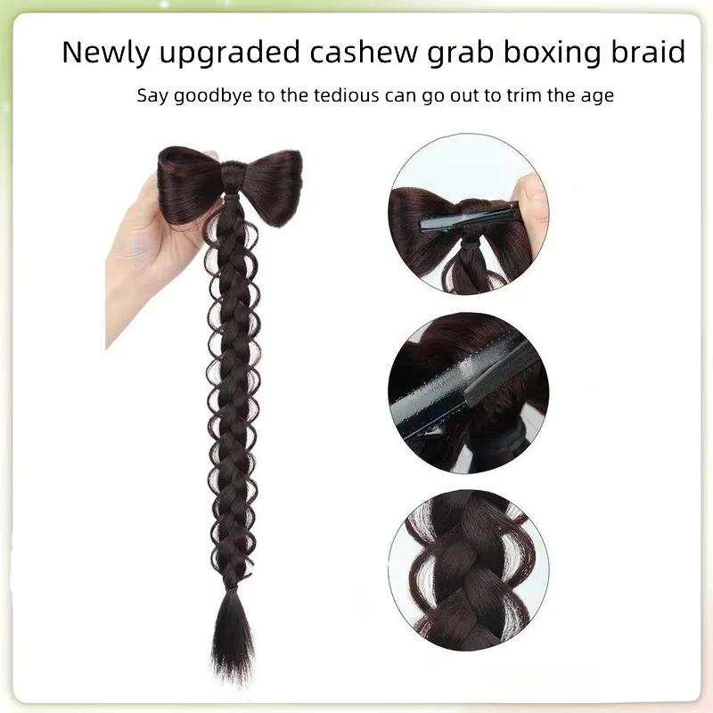 18 Inch Braided Synthetic Wig, Braided Wig With Bow Hair Clip, Elegant Hair Accessory, Hairstyle Decoration
