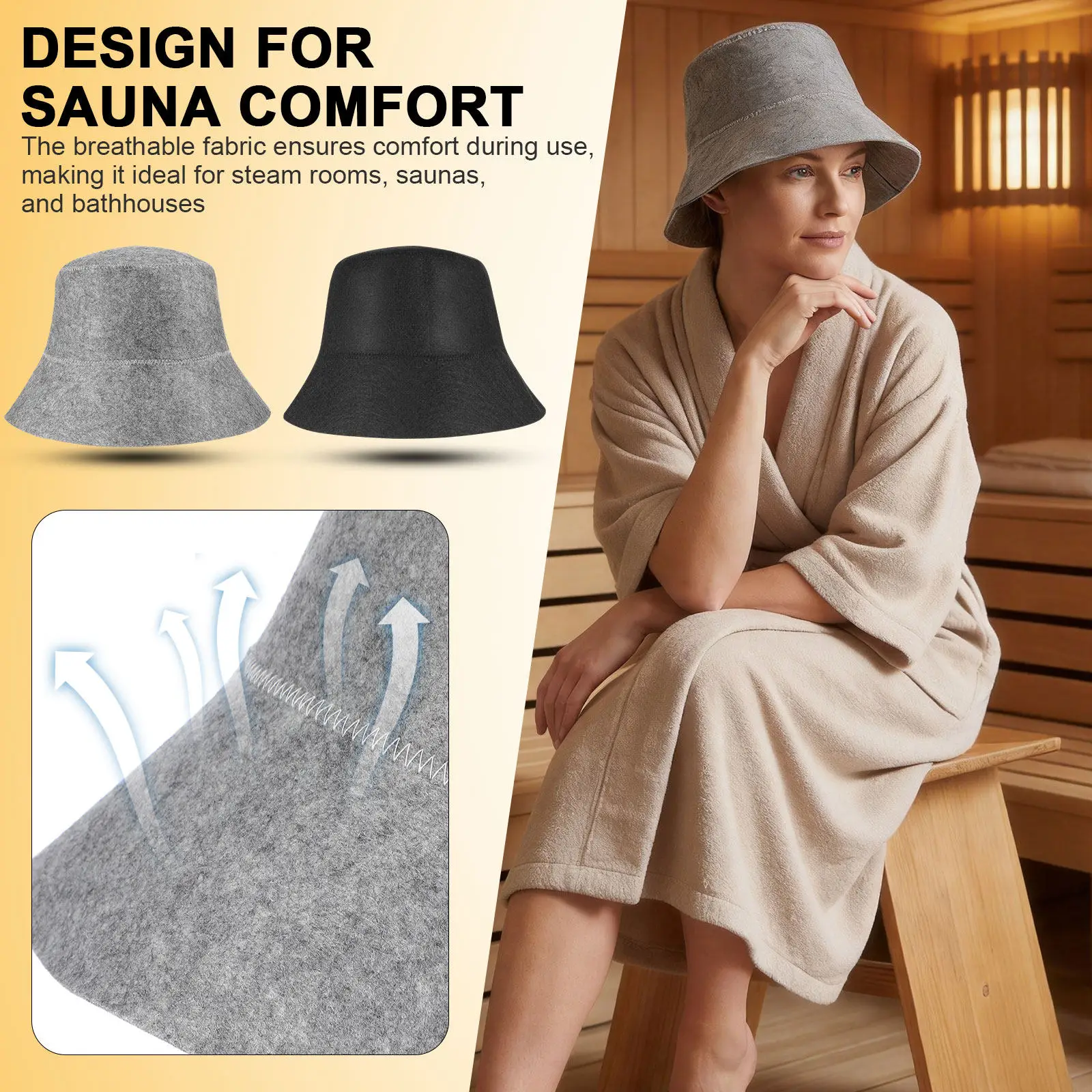 2Pcs Felt Sauna Hat Fisherman Style Breathable Water Absorbent Heat Insulating Sauna Cap for Men Women Steam Room Spa Bathhouse