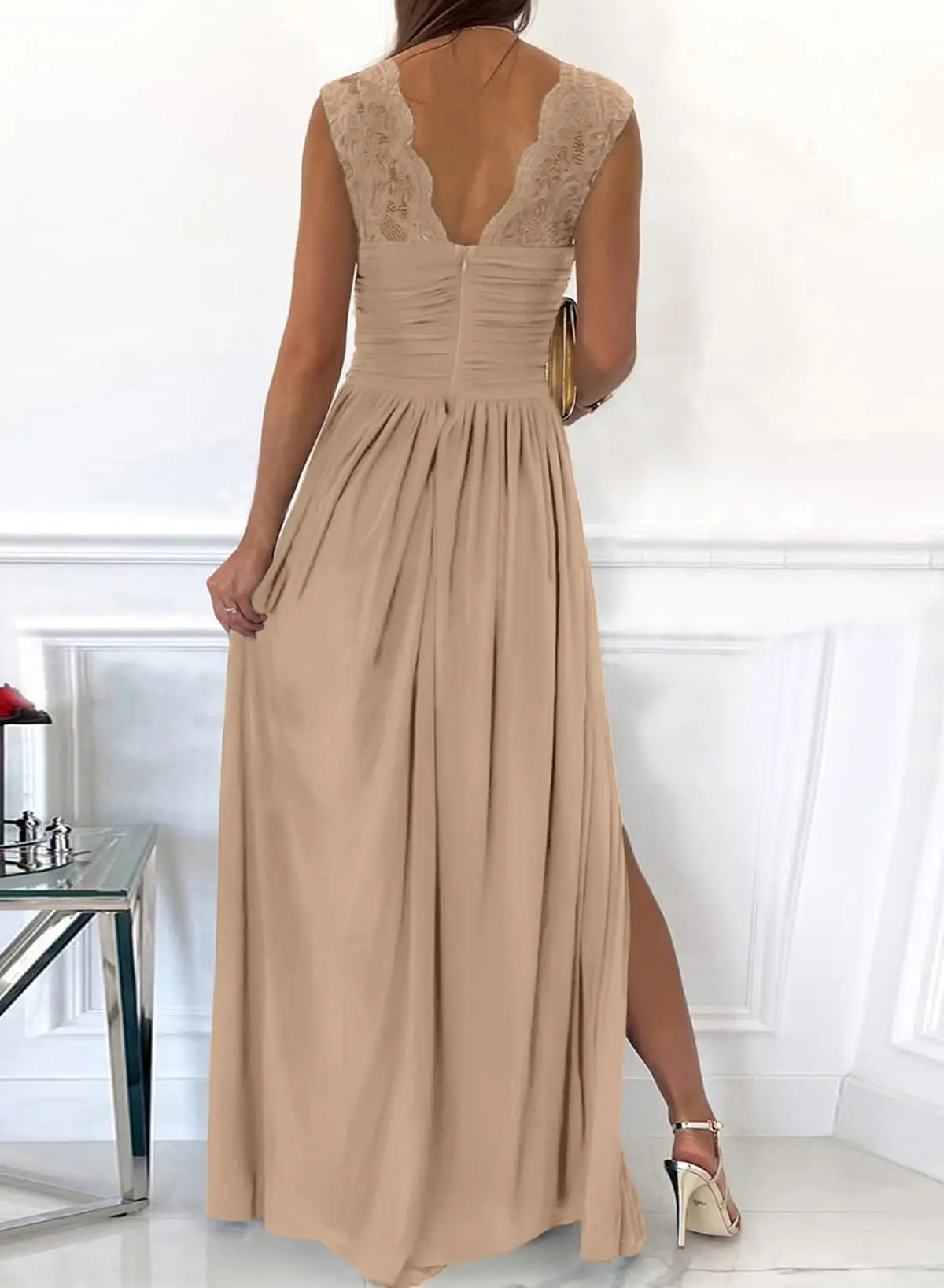 New Women's 2024 Formal Dress Wrap V Neck Ruffled Sexy Bridesmaid Wedding Guest Maxi Dress