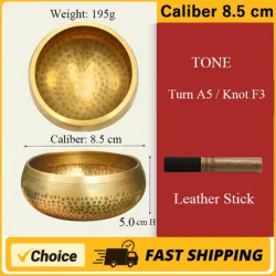 Nepal Handmade Tibet Buddha Sound Bowl with Leather Stick Yoga Meditation Chanting Brass Chime Handicraft Tibetan Singing Bowl