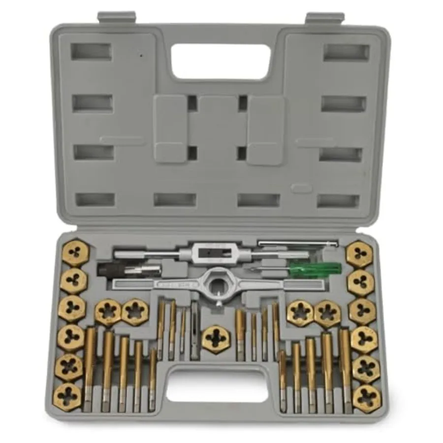 

NEIKO 00911A Tap Die Set, Titanium-Coated Alloy Steel Taps and Dies, Large Threading-Tool Kit with Storage Case, 40-Piece Set