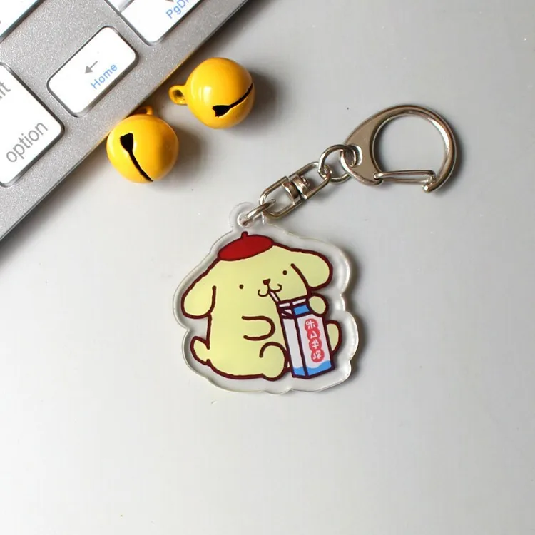Pompompurin 귀여운 Q 버전 만화 주변기기 양면 투명 아크릴 키 체인 액세서리 참 친구 소녀 선물