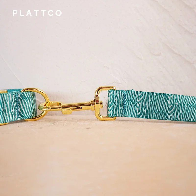 PLATTCO unique design dog set print GREEN ZEBRA pattern and high-quality gold buckle 5 size PDC333YG&PDL333YG