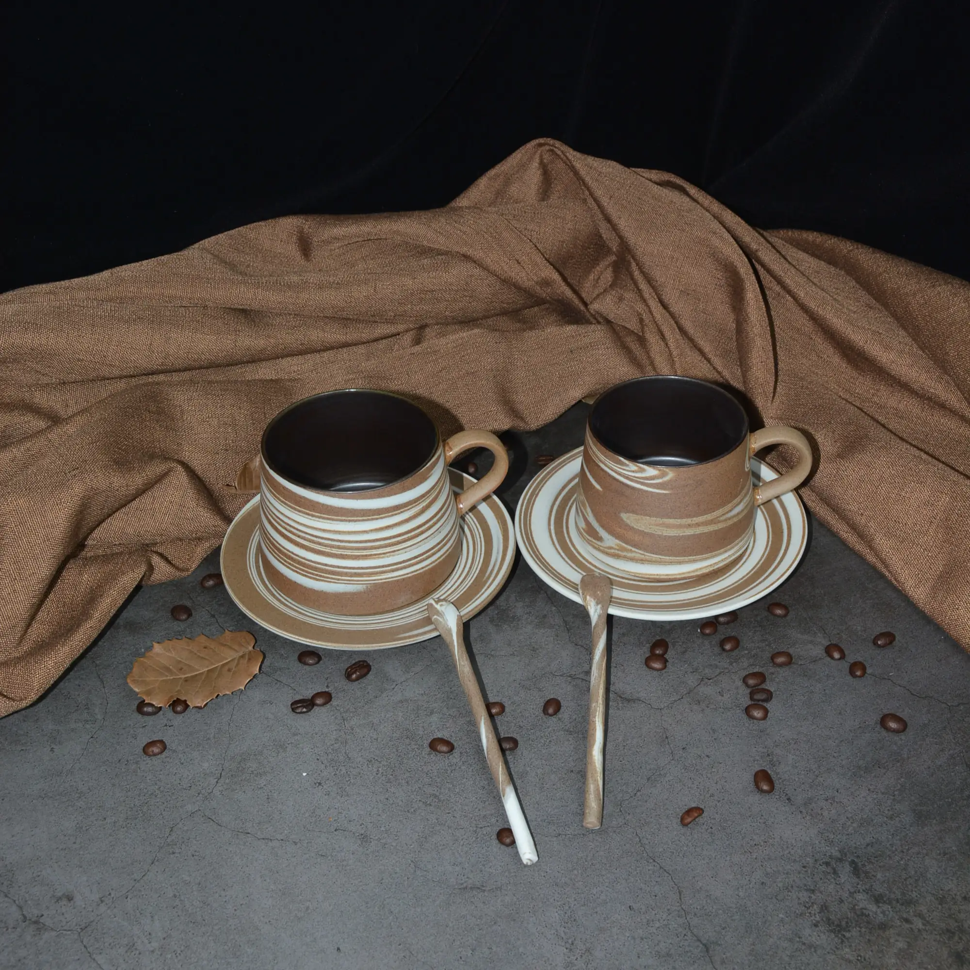 

Interval 1 Set Large capacity Handcrafted Twisted Clay Technique Coffee Cup Saucer Set Mug Gifts 350ml/12.32oz, 270ml/9.5oz