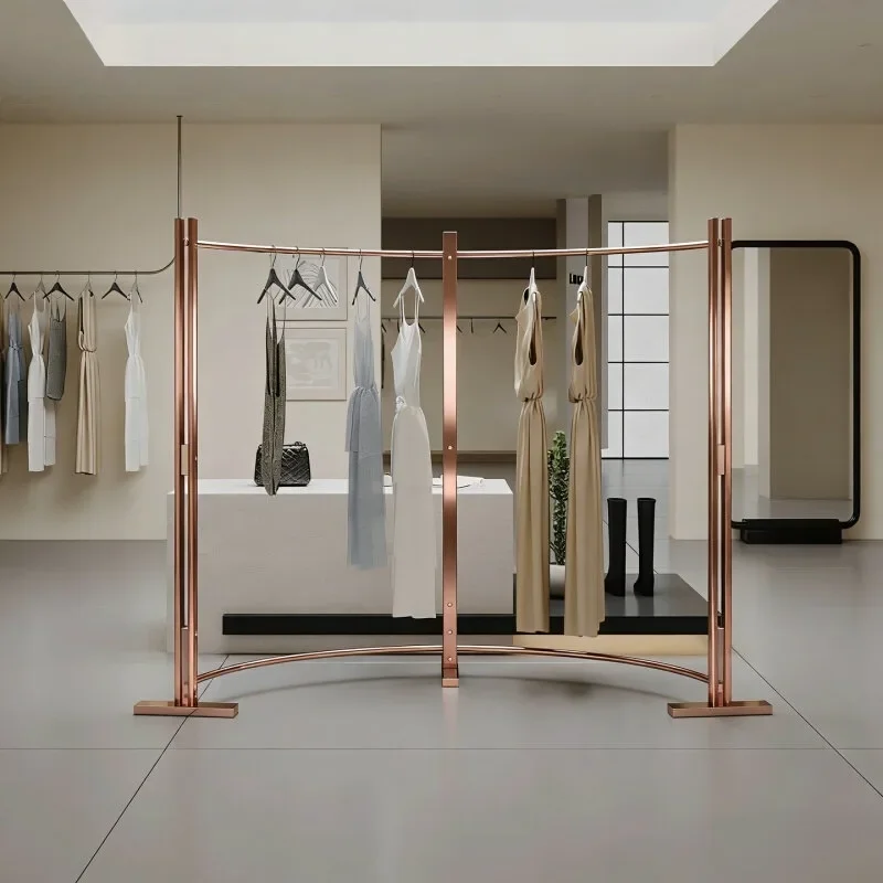 Clothing store display rack Nakajima stainless steel rose gold hanging clothes rack