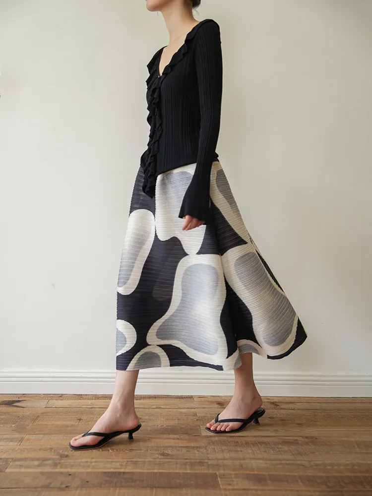 

Miyake Folded Cloud Print Pattern Women Skirt Loose Oversized Elastic Design Fashion Casual Female Half Skirt 2026 Summer New