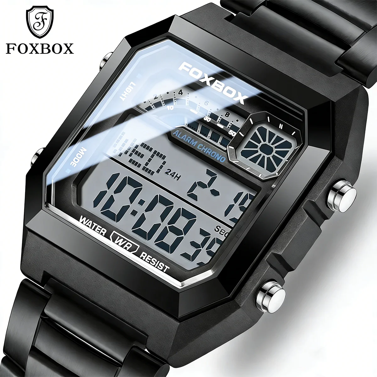 

FOXBOX Military Watches For Men Fashion Sports Waterproof Quartz Man Watch Stainless Steel Alarm Chronograph Square Men's Watch
