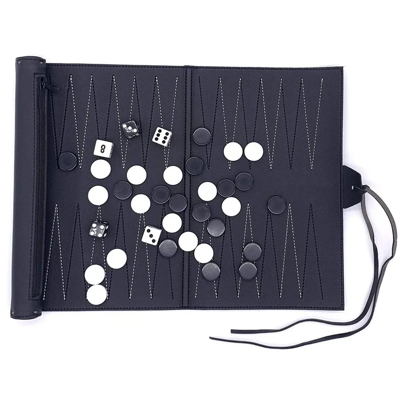 Roll Up Backgammon Sets Portable Travel Board Games Set For Adults And Kids Folding Portable PU Leather Classic Chess Board