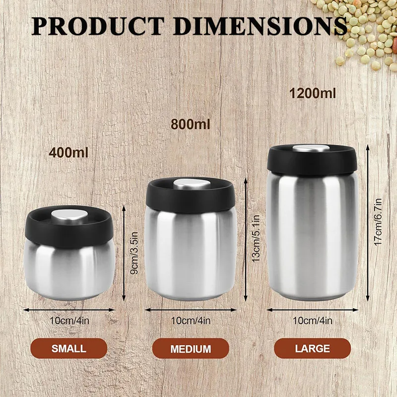 Vacuum Coffee Canister, 304 Stainless Steel Airtight Food Storage Container, Coffee Bean Storage for Coffee Beans Grounds Tea