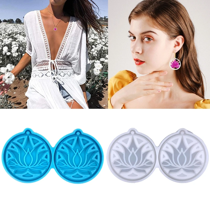 Shiny Glossy Silicone Resin Molds Lotus Shape Earrings Mold DIY Keychain Pendant Jewelry Epoxy Resin Crafting Molds F3MD