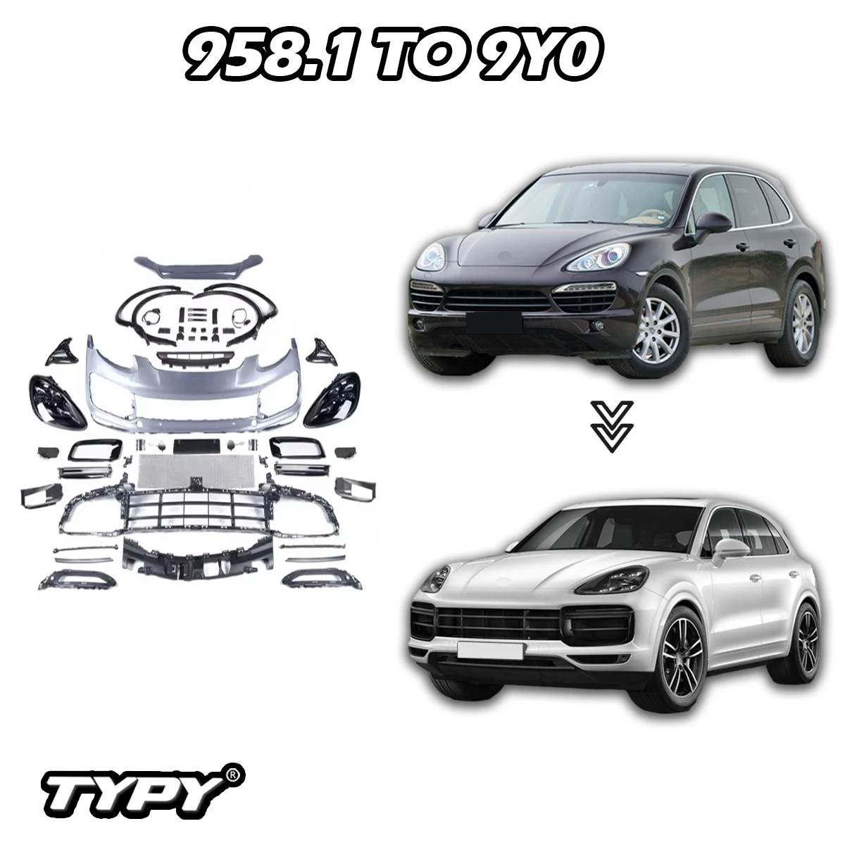 TYPY Car Body Kit For Porsche Cayenne 958 2011-2018 958.1 958.2 Upgrade To 9Y0 Turbo Body Kit Bumpers Headlamps Car Accessories