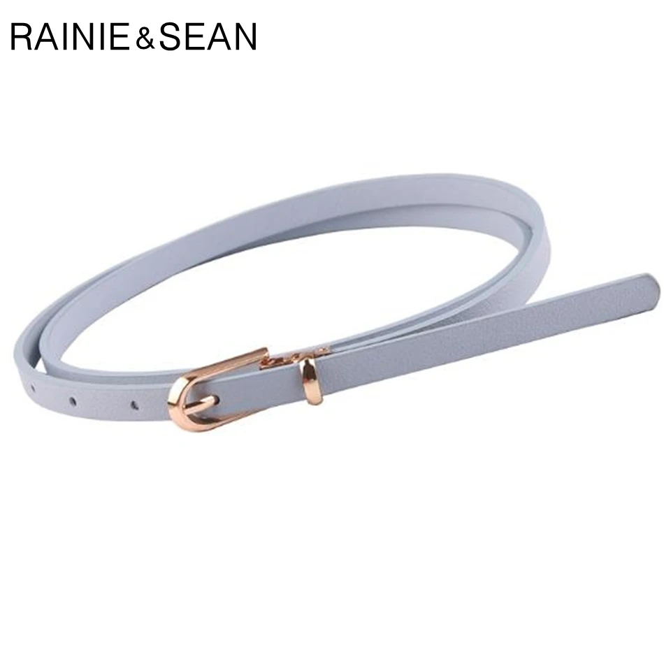 RAINIE SEAN Leather Dress Belt Woman Belts For Dress Candy Color Yellow Red Pink Brown PU Waist Thin Women\'s Belt Narrow Strap