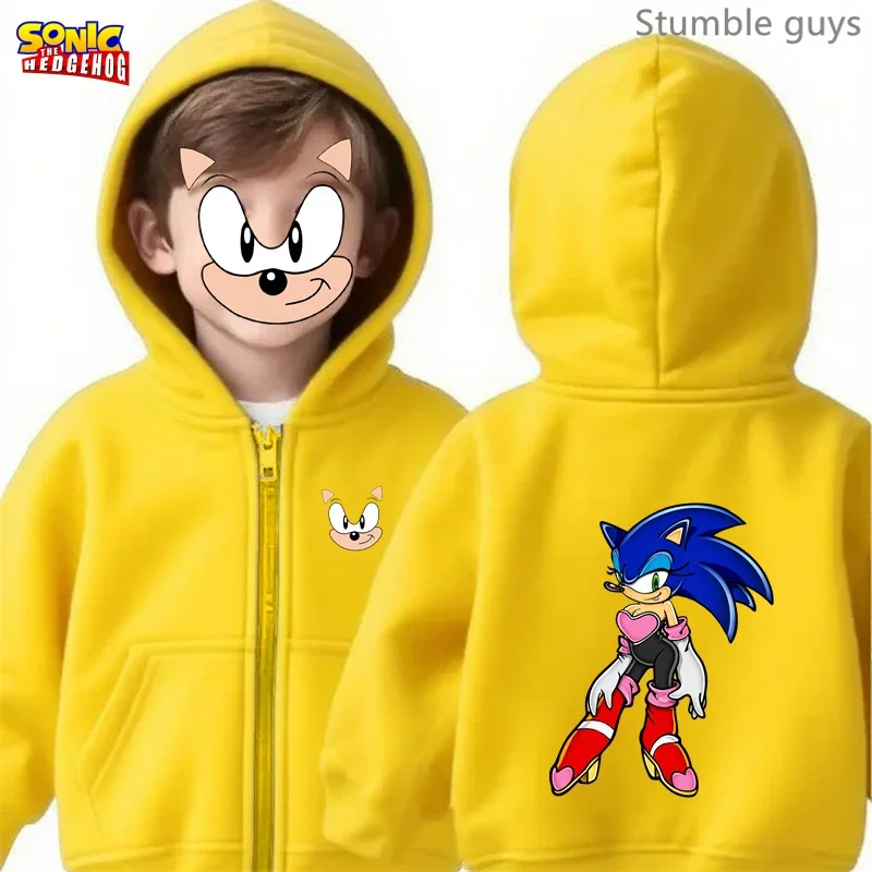 Sonic enfants Anime sweat à capuche zippé printemps automne respectueux de la peau garçons vêtements filles vêtements de sport maison décontracté