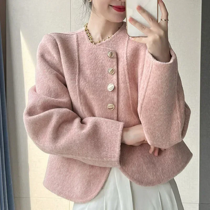 Autumn Woman Solid Single Breasted Temperament Tops New Women Clothes O-neck Tunic Fashion Caot Korean Vintage Y2k Tweed Jacket