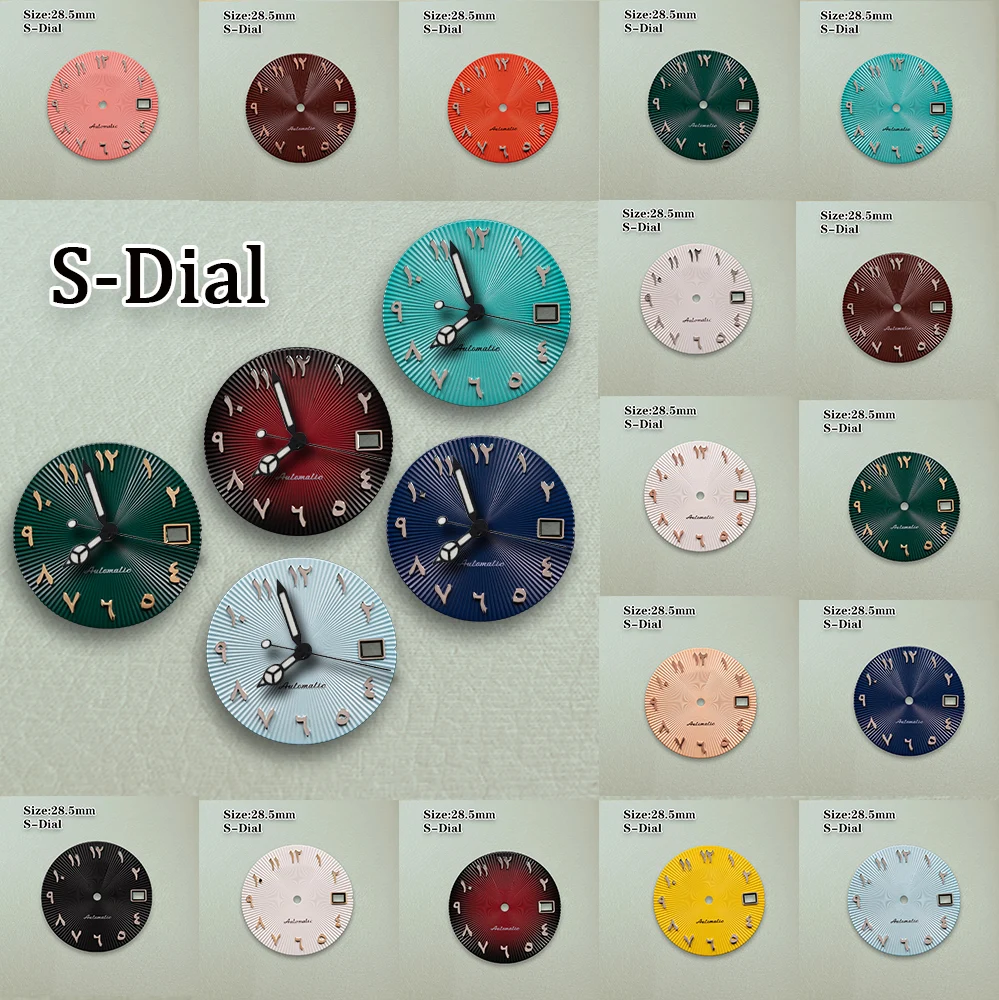 Esfera S Dial de 28,5 mm con logotipo árabe, esfera vertical, calendario a las 3 en punto, adecuada para accesorios de modificación de relojes con movimiento NH35 NH36