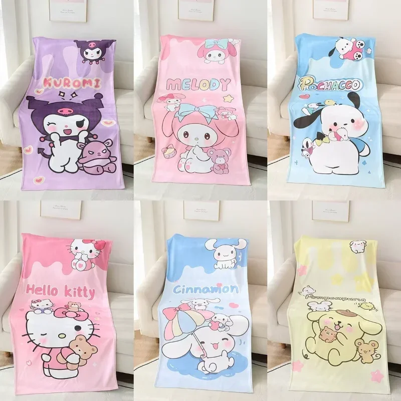 Hello Kitty Cartoon Sanrio Kuromi My Melody Cinnamoroll Bath Towel Cute Boys Girls Beach Plush Blanket Children's Christmas Gift