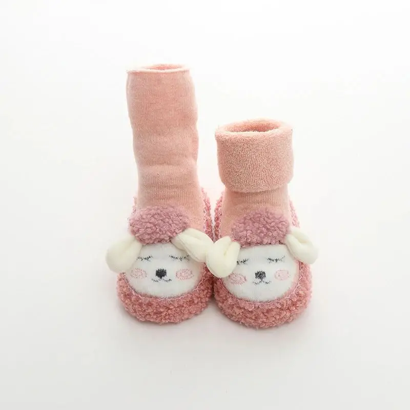 0-2Y Baby Boys Girls Winter Warm First Walker Infant Thickened Loop Cute Lamb Tube Socks Soft Sole Toddler Non-Slip Floor Shoes