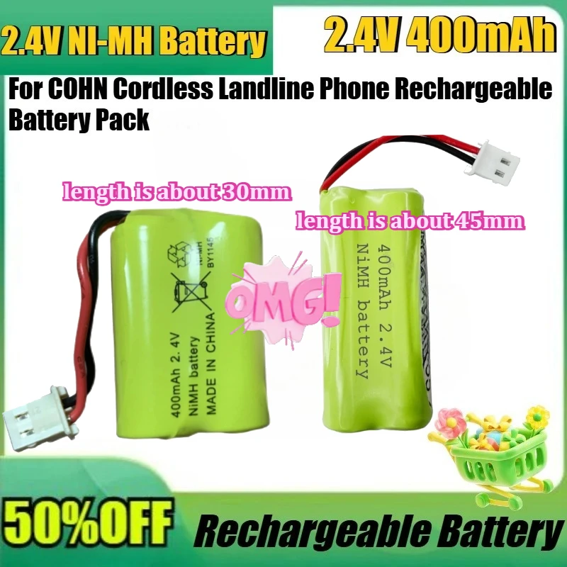 

For COHN Cordless Landline Phone Rechargeable Battery Pack Battery New 2.4V 400mAh NiMH High Quality Battery