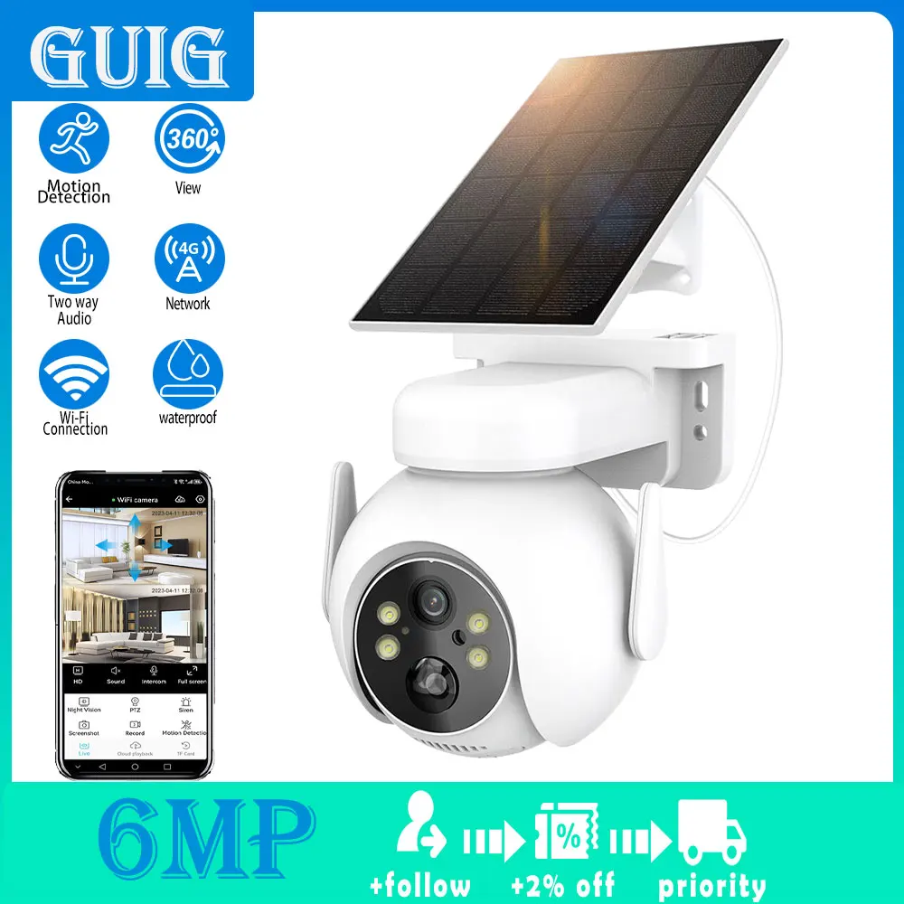 

6MP Wifi PTZ camera IP66 outdoor high-definition dual-lens solar surveillance camera digital zoom AI human body detection