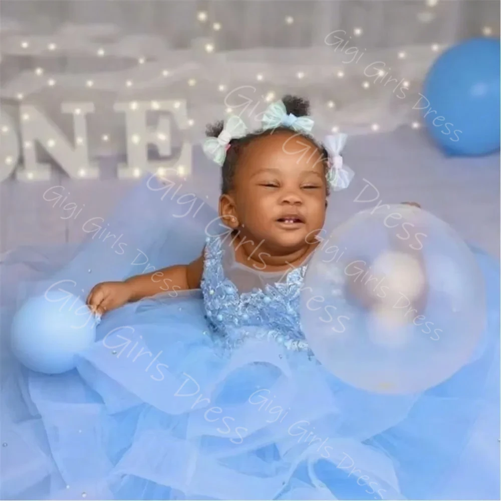 فستان فتاة الزهور من التول المكشكش لحفلات الزفاف للأطفال الصغار مزين بالخرز مع فيونكة فستان حفلة عيد ميلاد الأميرة مخصص #2