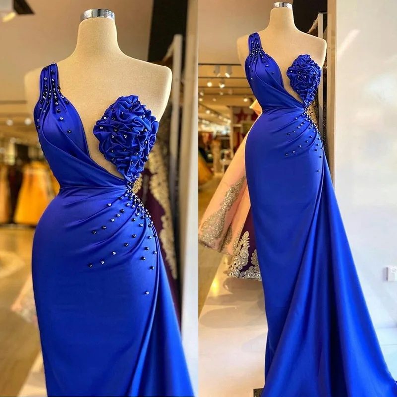 

2024 Royal Blue Women's Satin Evening Dresses Mermaid Sexy Off Shoulder Princess Prom Gowns Formal Sand Party Vestidos De Noche