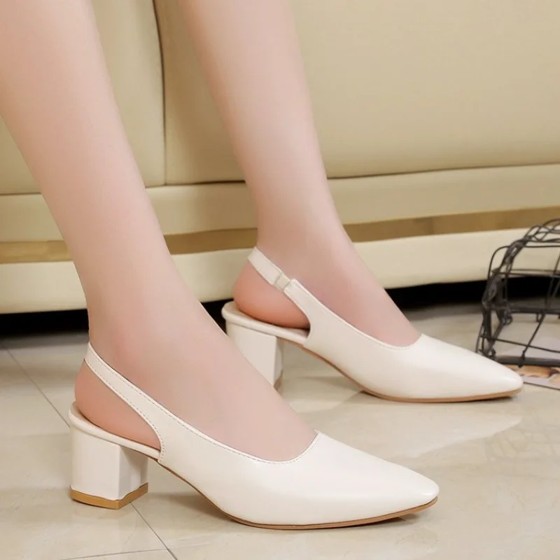 Ladies Shoes 2023 High Quality Fashion Women\'s High Heels Summer Pointed Toe Sexy Square Heel Office and Career High Heels