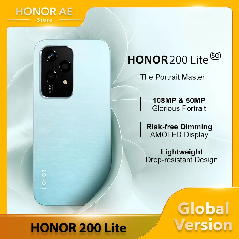 HONOR 200 lite Global Version Dimensity 6080 108MP+50MP Glorious Portrait Risk-free Dimming 6.7inches AMOLED Display Android 14