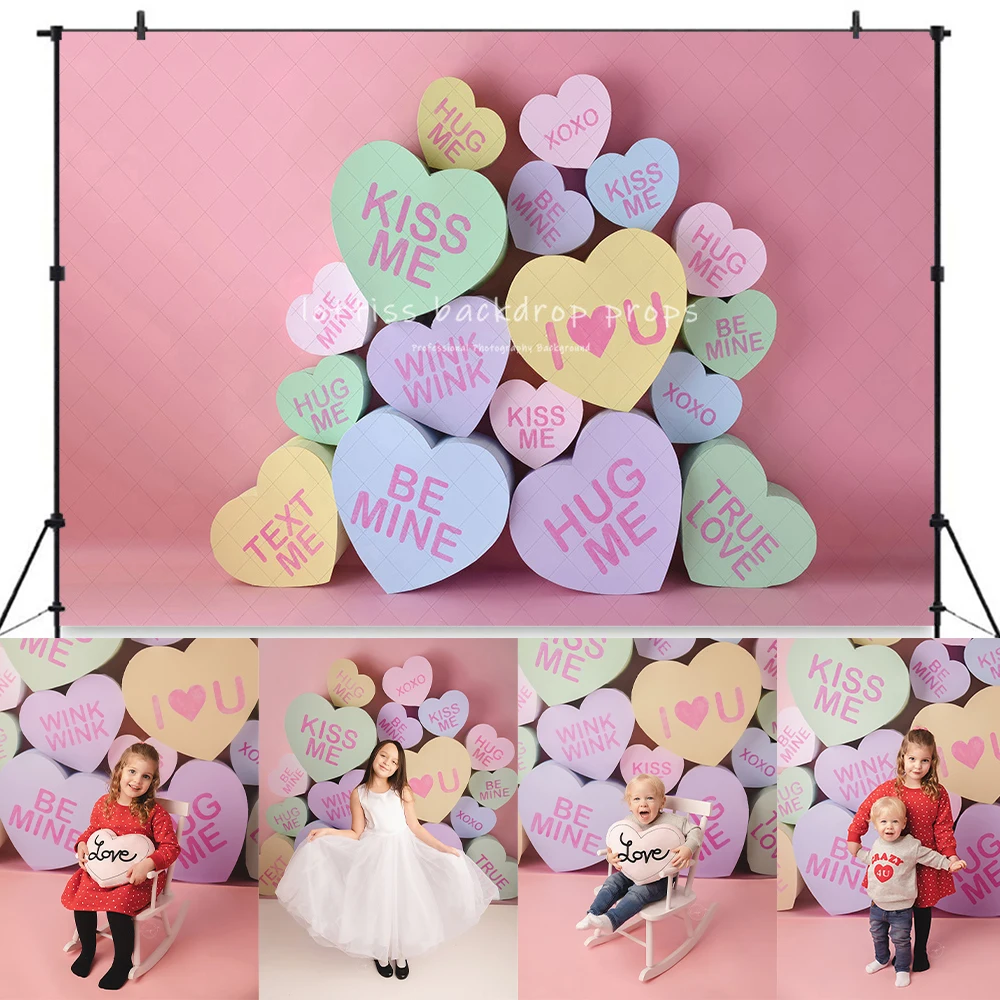 Candy Heart Wall Backdrops Kids Girl Photography Prop Child Baby Photocall Birthday Cake Smash Decor Valentine's Day Backgrounds