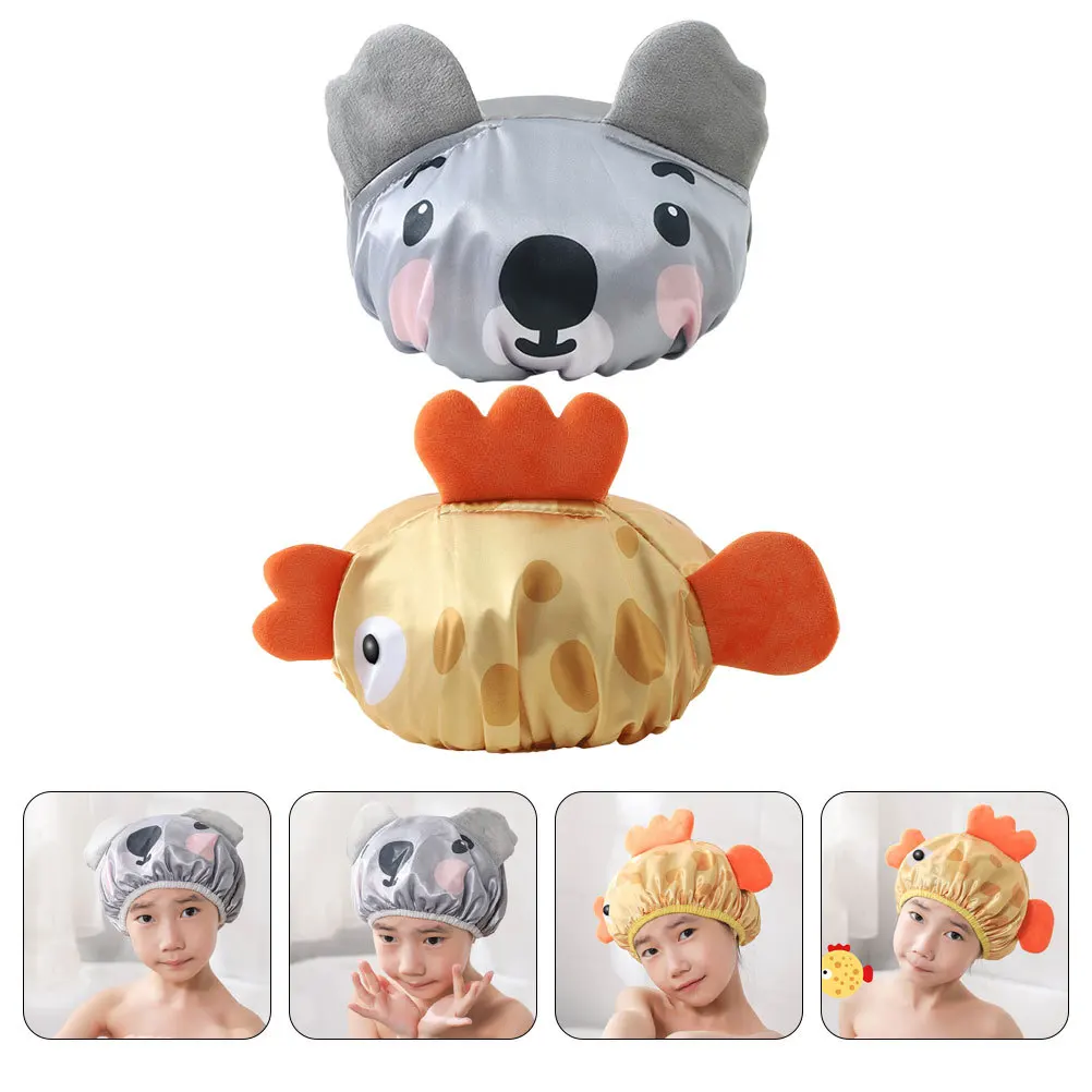 

2 шт. детская шапочка для душа в мультяшном стиле с эластичными краями, шапочка для ванны, моющаяся многоразовая легкая крышка для волос для сна в ванне